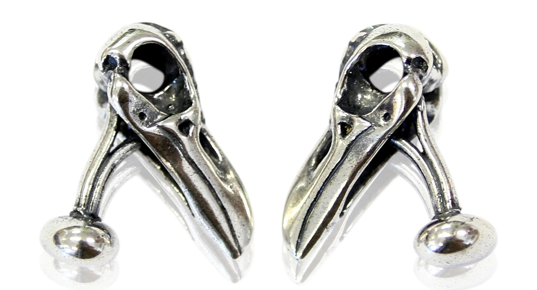 Raven Skull Cufflinks Ornate Silver Raven Skull Cuff Links
