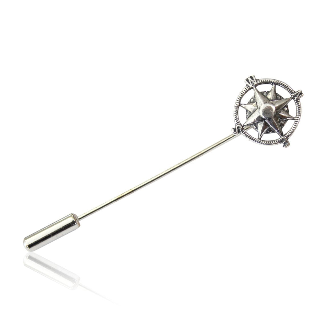 Compass Rose Stick Pin Sterling Silver Ascot Stickpin Lapel Pin