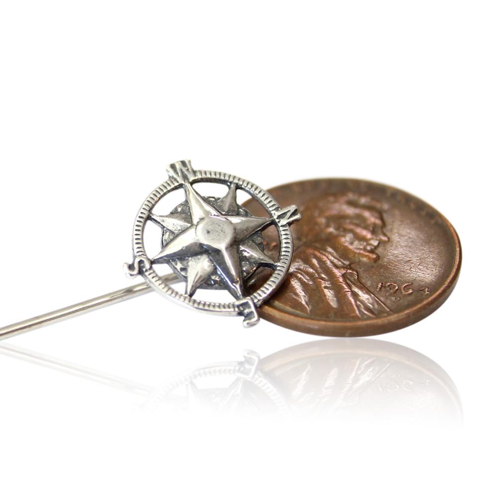 Compass Rose Stick Pin Sterling Silver Ascot Stickpin Lapel Pin