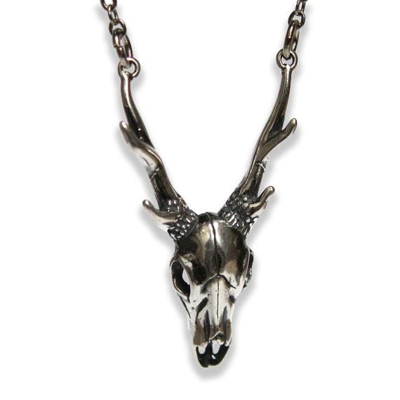Sterling Deer Skull Pendant Necklace