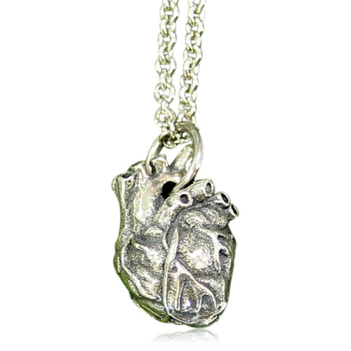 Anatomical Heart Charm Necklace Little Solid Sterling Silver Anatomic Heart Pendant Necklace