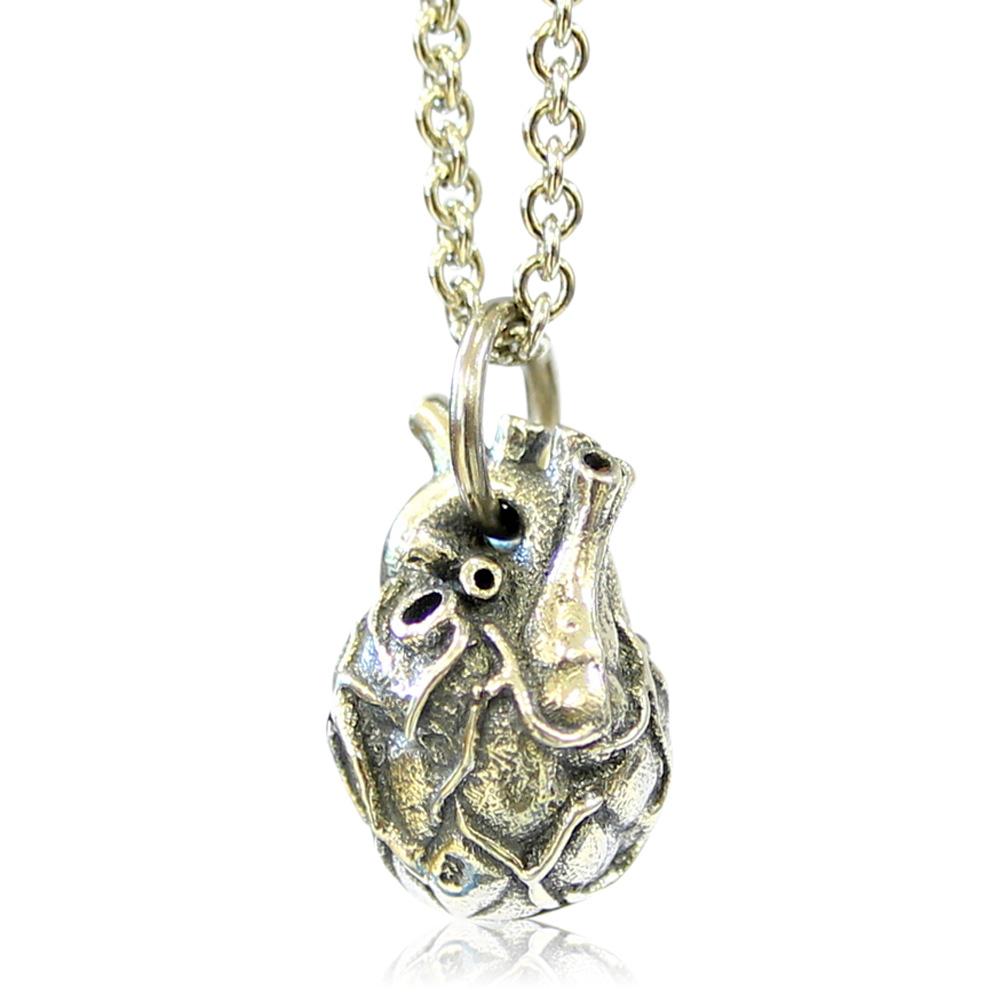 Anatomical Heart Charm Necklace Little Solid Sterling Silver Anatomic Heart Pendant Necklace