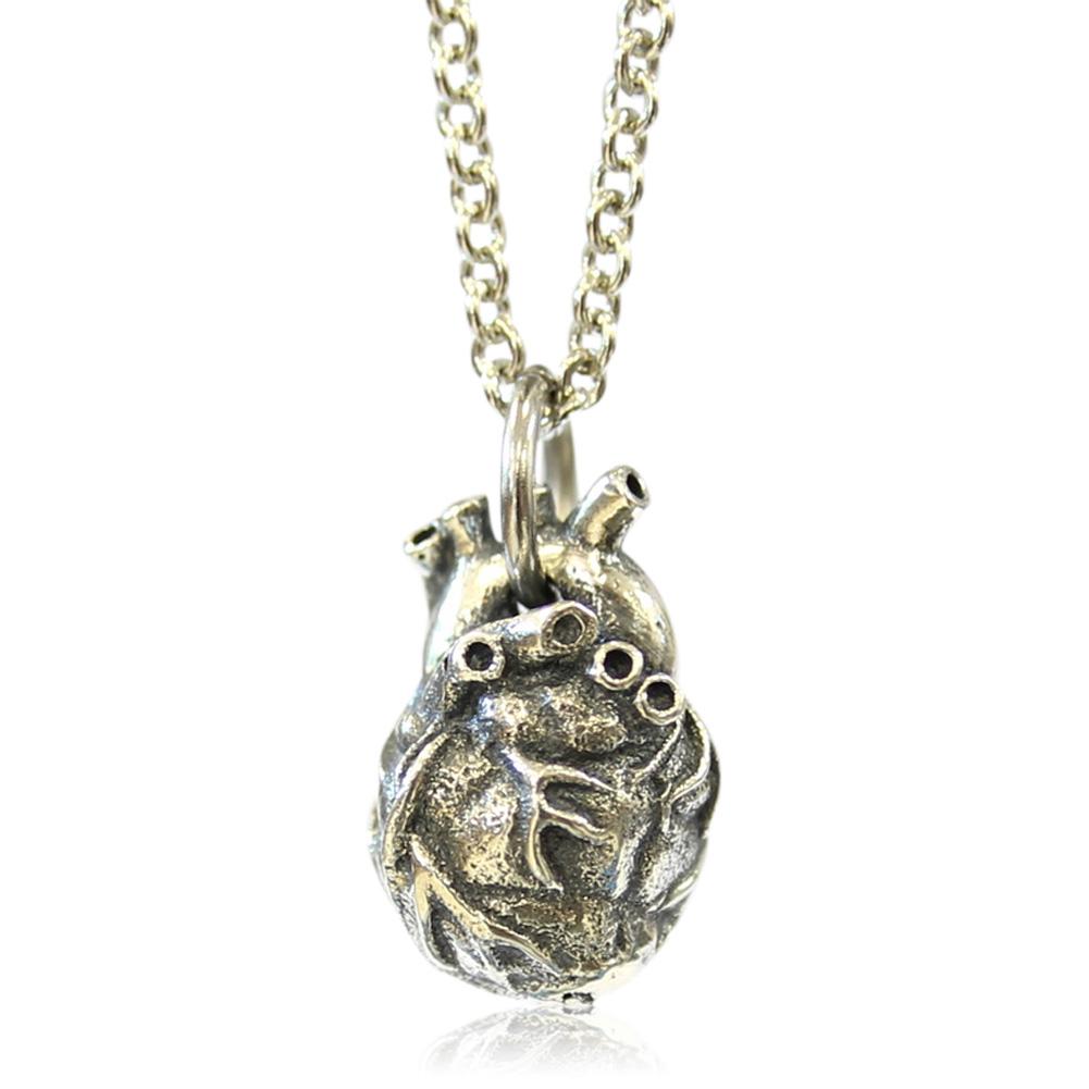 Anatomical Heart Charm Necklace Little Solid Sterling Silver Anatomic Heart Pendant Necklace