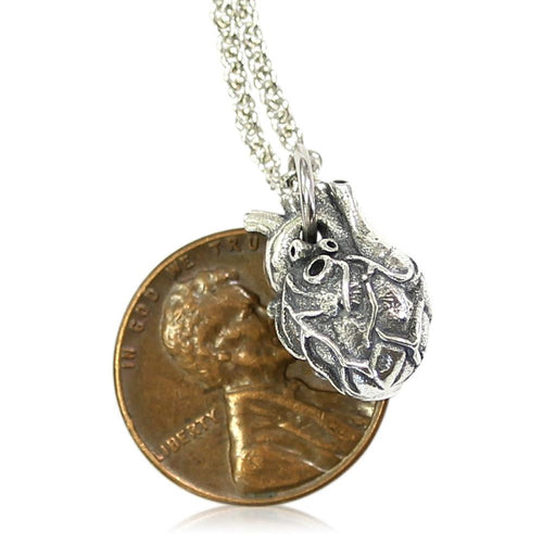 Anatomical Heart Charm Necklace Little Solid Sterling Silver Anatomic Heart Pendant Necklace