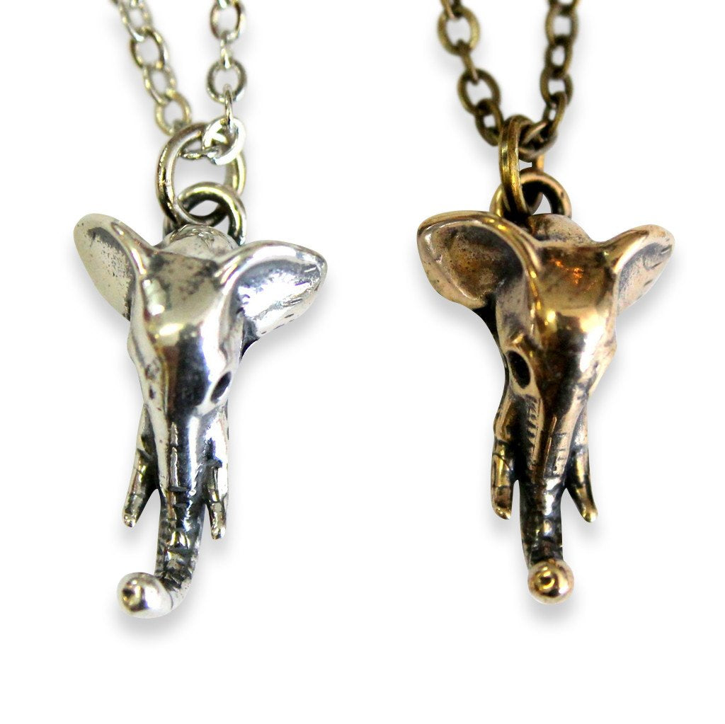 Tiny African Elephant Head Pendant Necklace