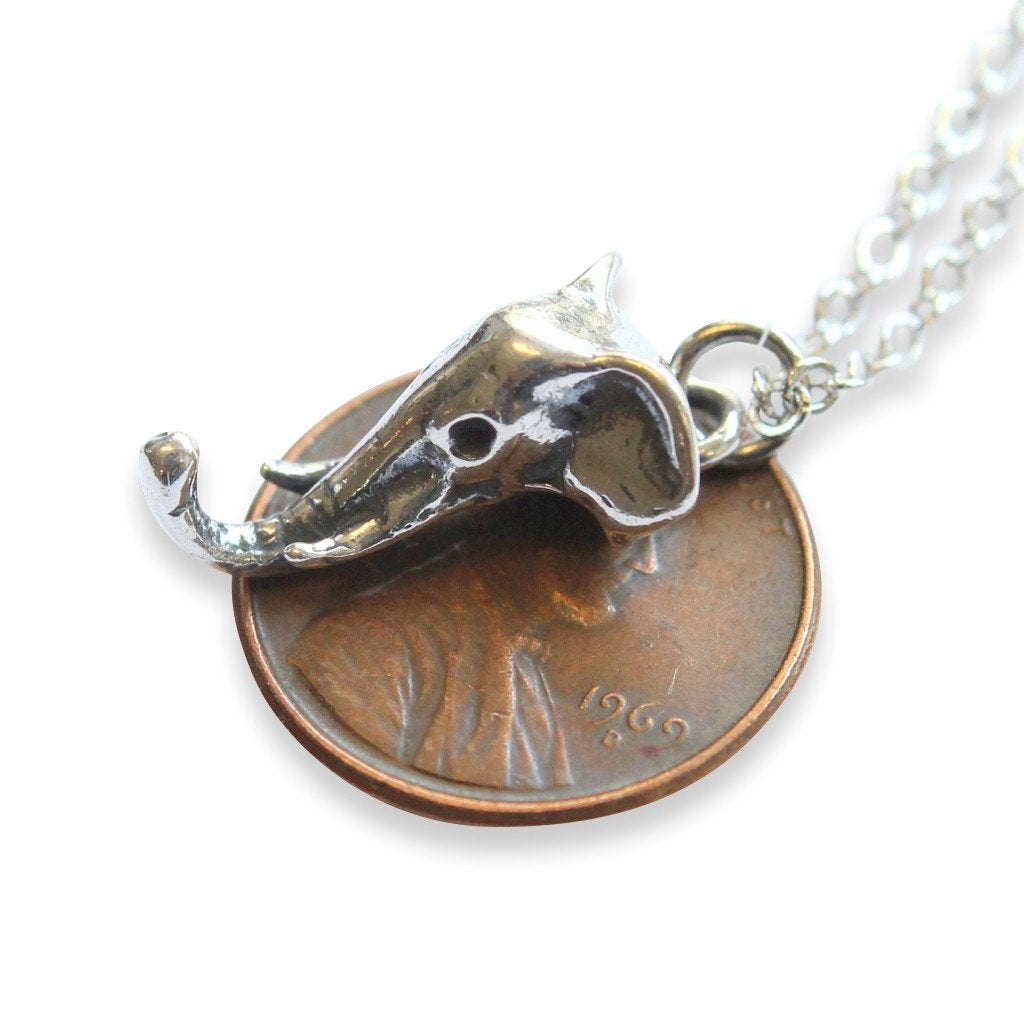 Tiny African Elephant Head Pendant Necklace