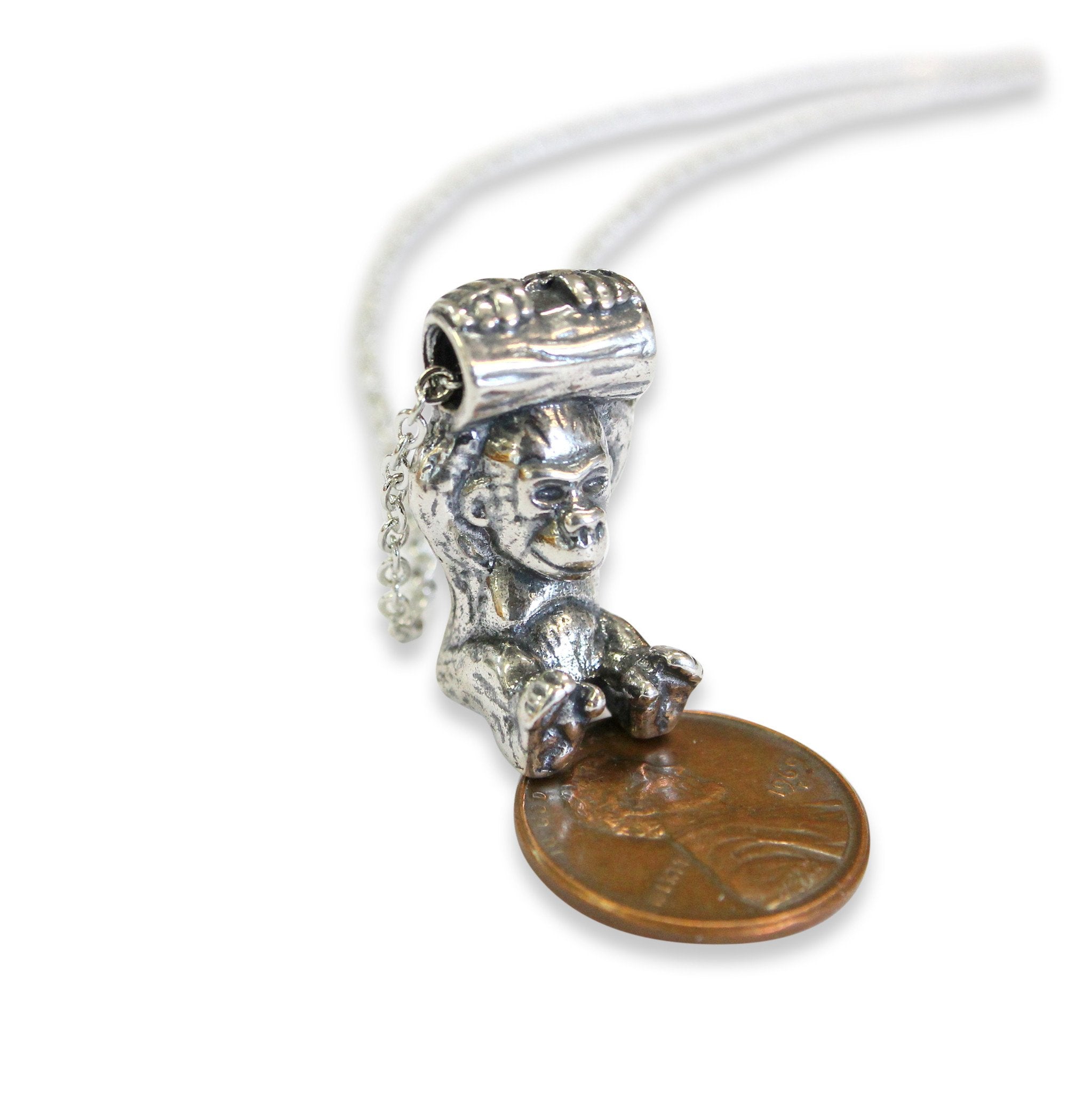 Silver Baby Gorilla Pendant Necklace