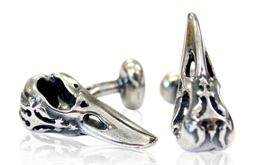 Raven Skull Cufflinks Ornate Silver Raven Skull Cuff Links