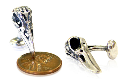 Raven Skull Cufflinks Ornate Silver Raven Skull Cuff Links
