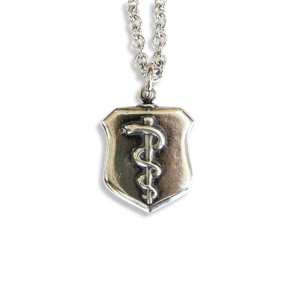 Rod of Asclepius Shield Pendant Necklace