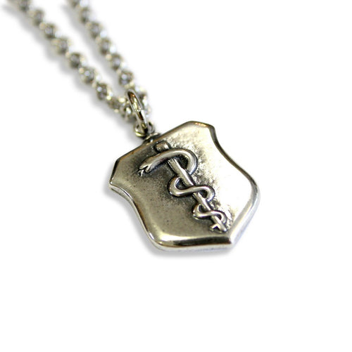 Rod of Asclepius Shield Pendant Necklace