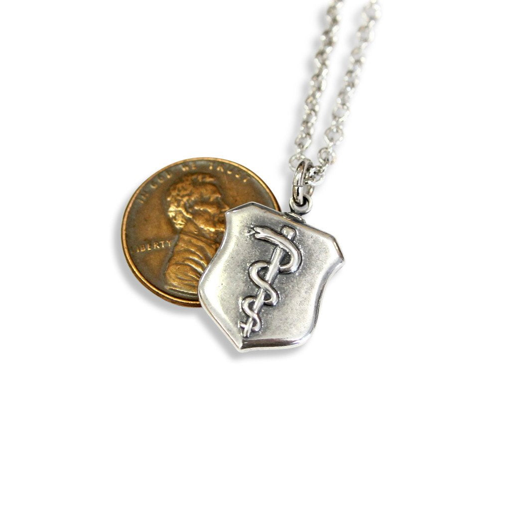Rod of Asclepius Shield Pendant Necklace