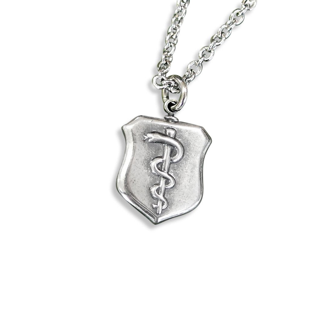 Rod of Asclepius Shield Pendant Necklace