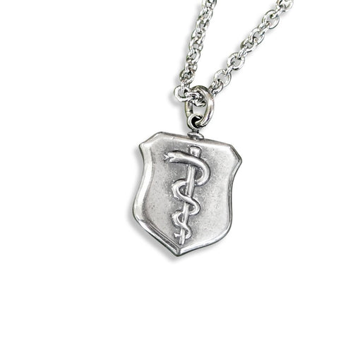 Rod of Asclepius Shield Pendant Necklace