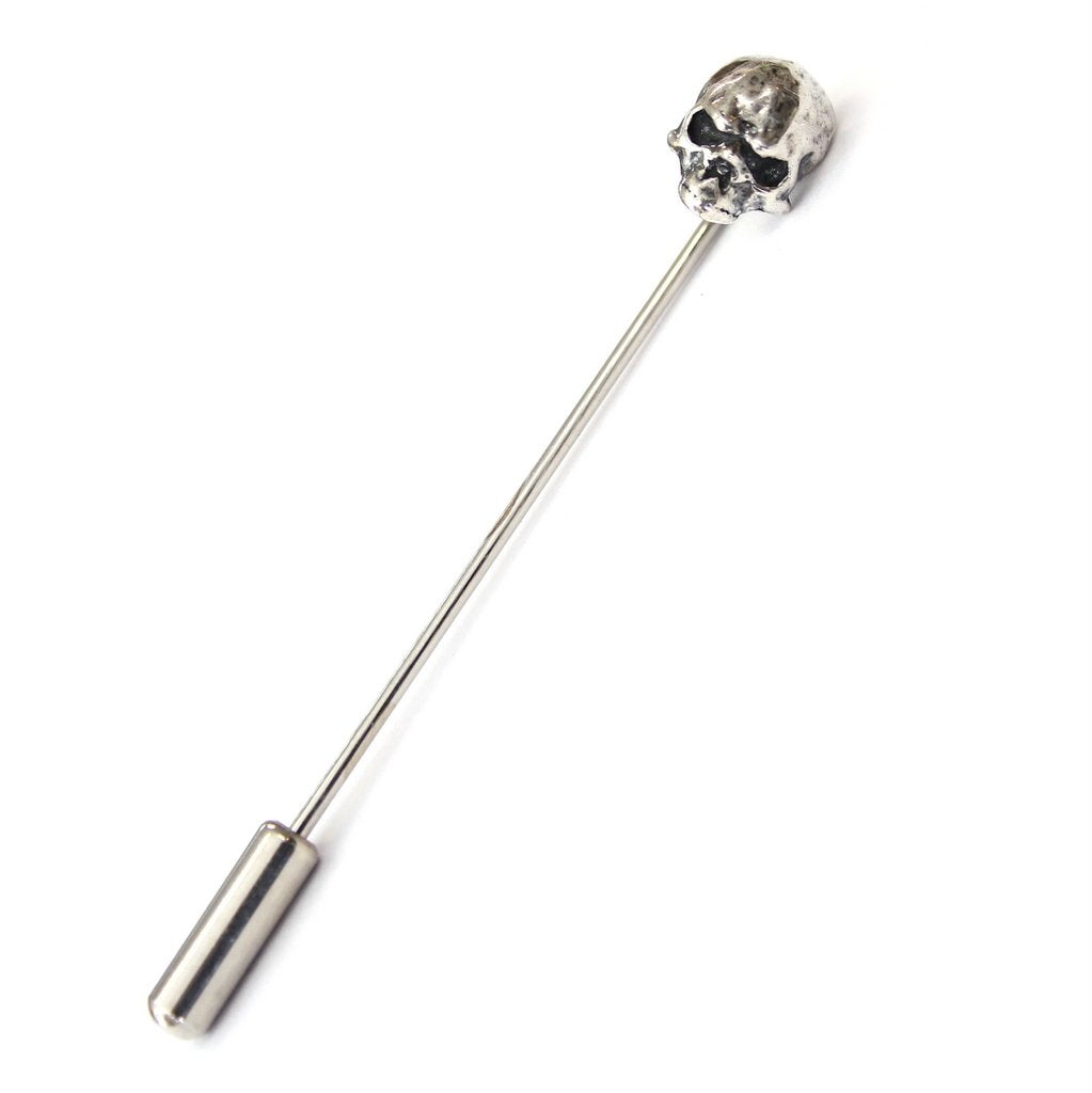 Human Skull Ascot Stickpin Stick Pin Lapel Sterling Silver Skull Pin