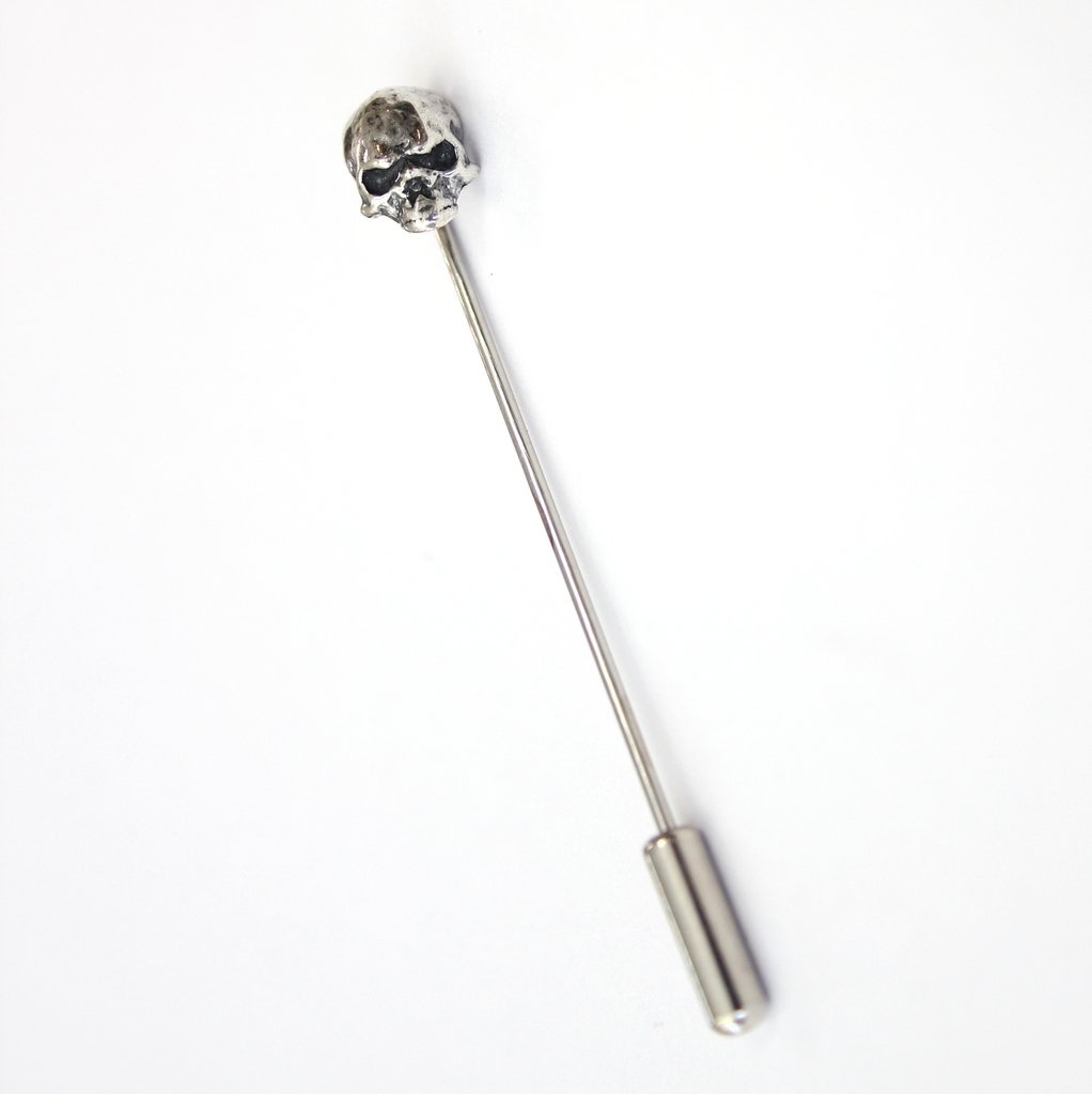 Human Skull Ascot Stickpin Stick Pin Lapel Sterling Silver Skull Pin