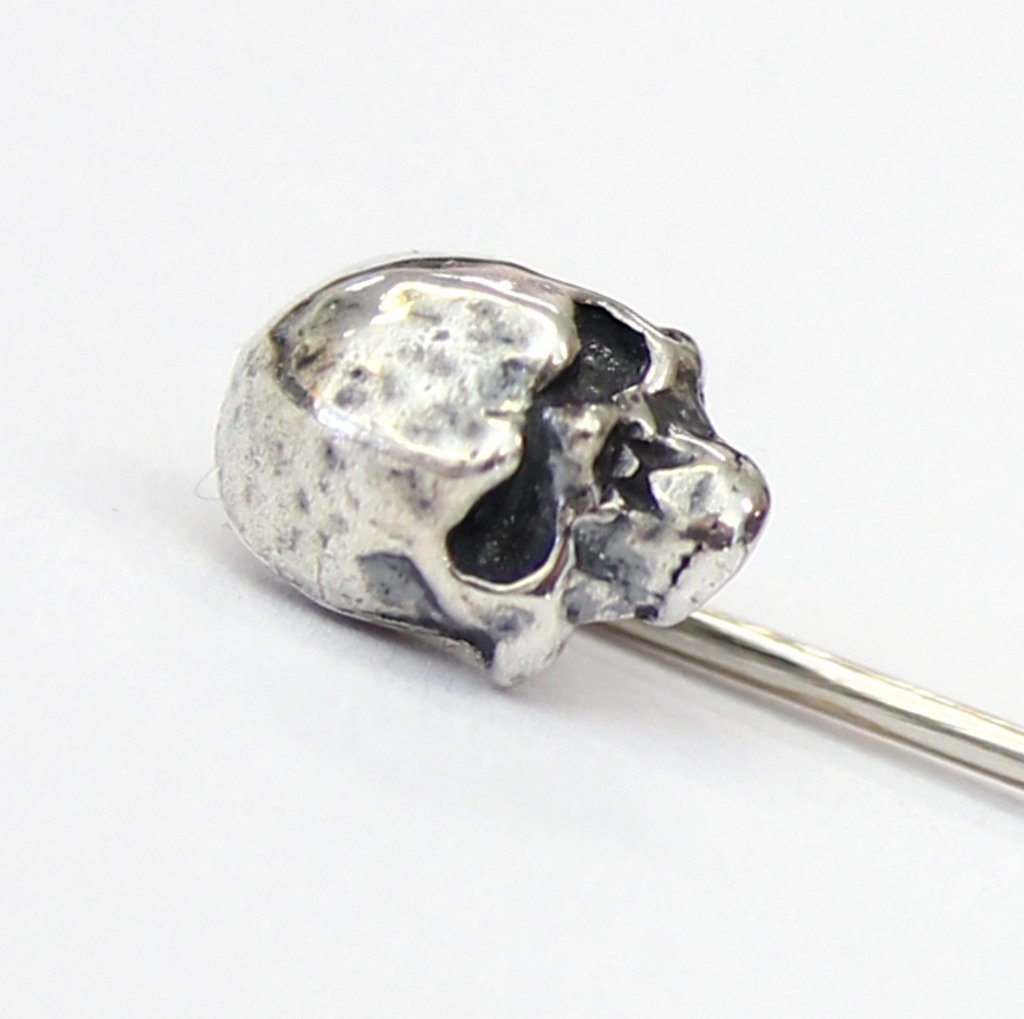 Human Skull Ascot Stickpin Stick Pin Lapel Sterling Silver Skull Pin