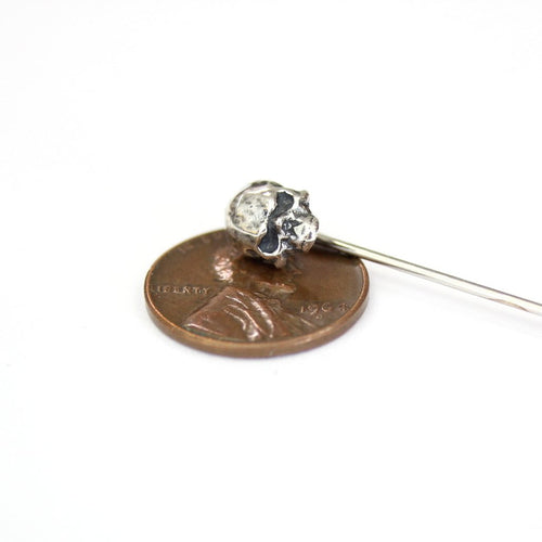 Human Skull Ascot Stickpin Stick Pin Lapel Sterling Silver Skull Pin