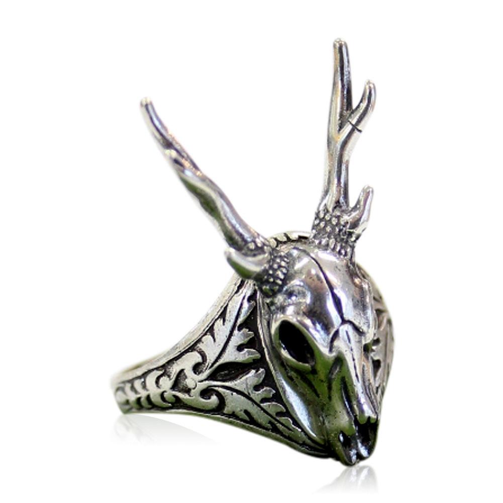 Silver Stag Deer Skull Ring Antler Animal
