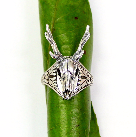 Silver Stag Deer Skull Ring Antler Animal