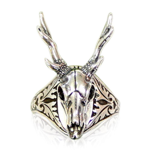Silver Stag Deer Skull Ring Antler Animal
