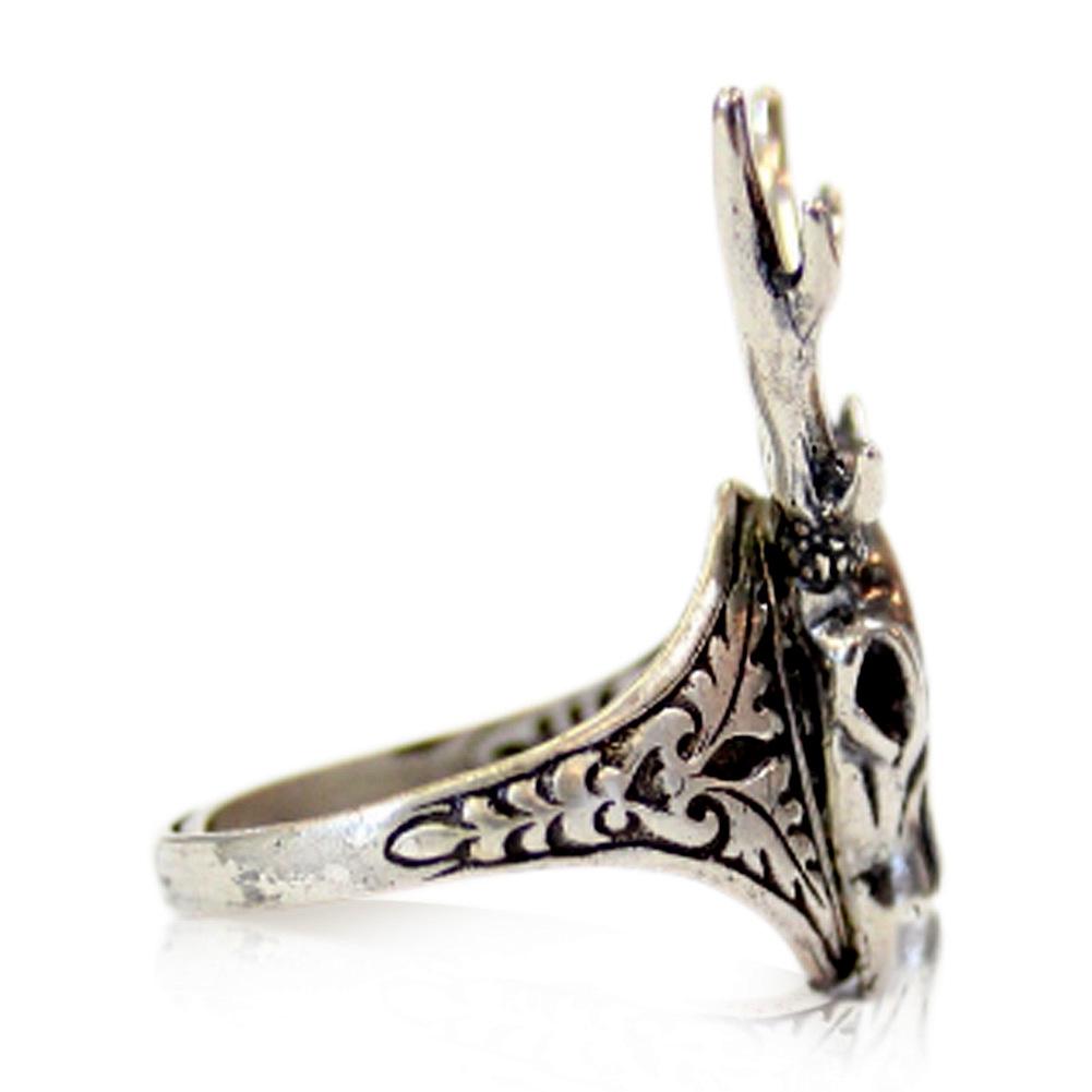 Silver Stag Deer Skull Ring Antler Animal