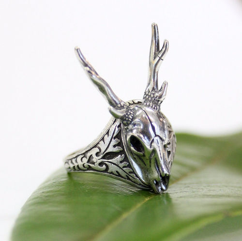 Silver Stag Deer Skull Ring Antler Animal