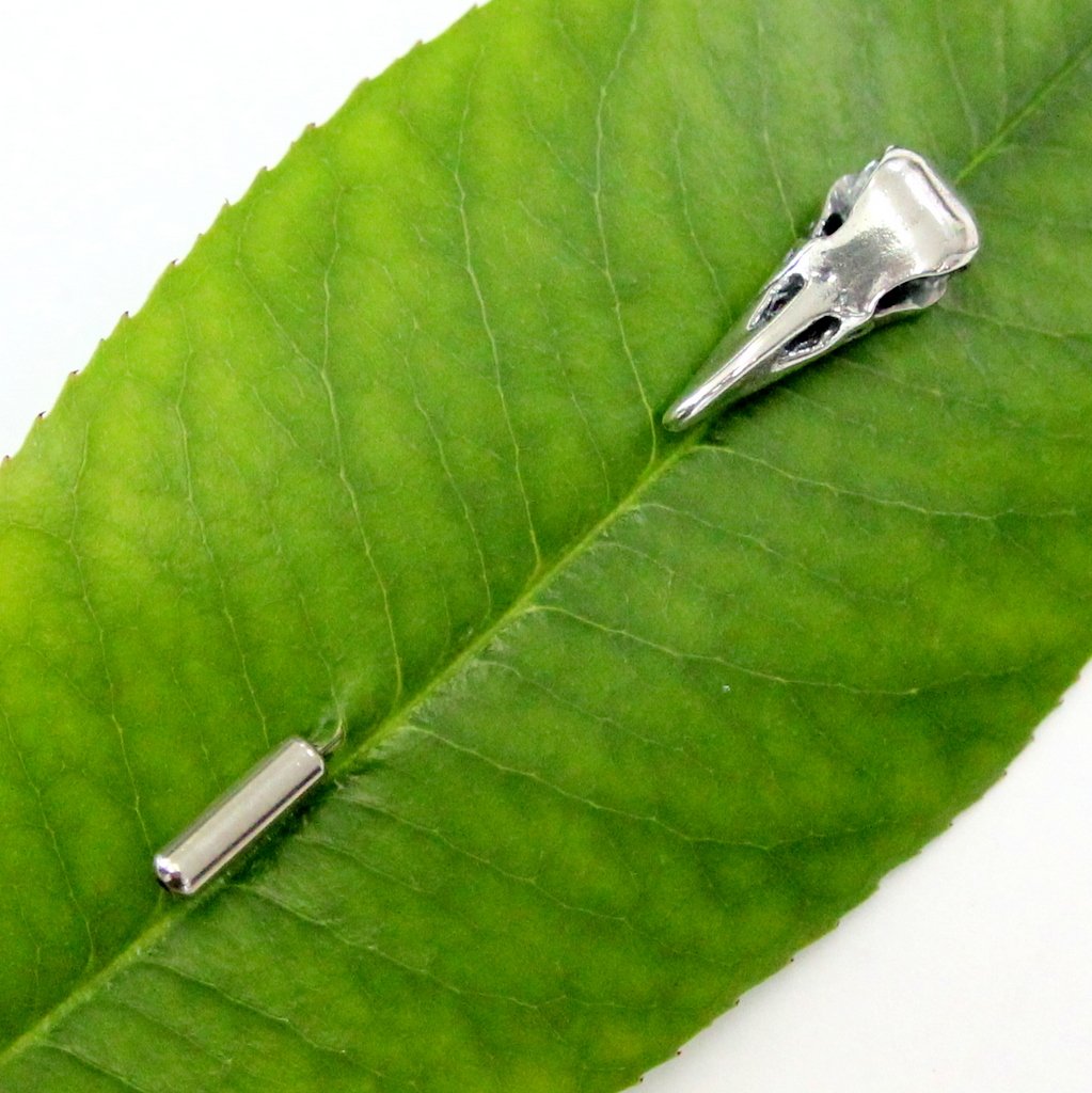 Sterling Silver Raven Skull Ascot Pin Crow Skull Stickpin Bird Skull Stick Pin Woodland Raven Skull Lapel Pin