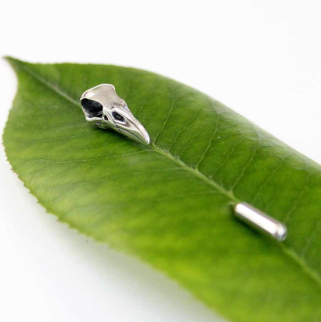 Sterling Silver Raven Skull Ascot Pin Crow Skull Stickpin Bird Skull Stick Pin Woodland Raven Skull Lapel Pin