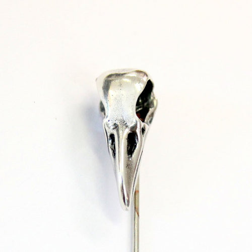Sterling Silver Raven Skull Ascot Pin Crow Skull Stickpin Bird Skull Stick Pin Woodland Raven Skull Lapel Pin