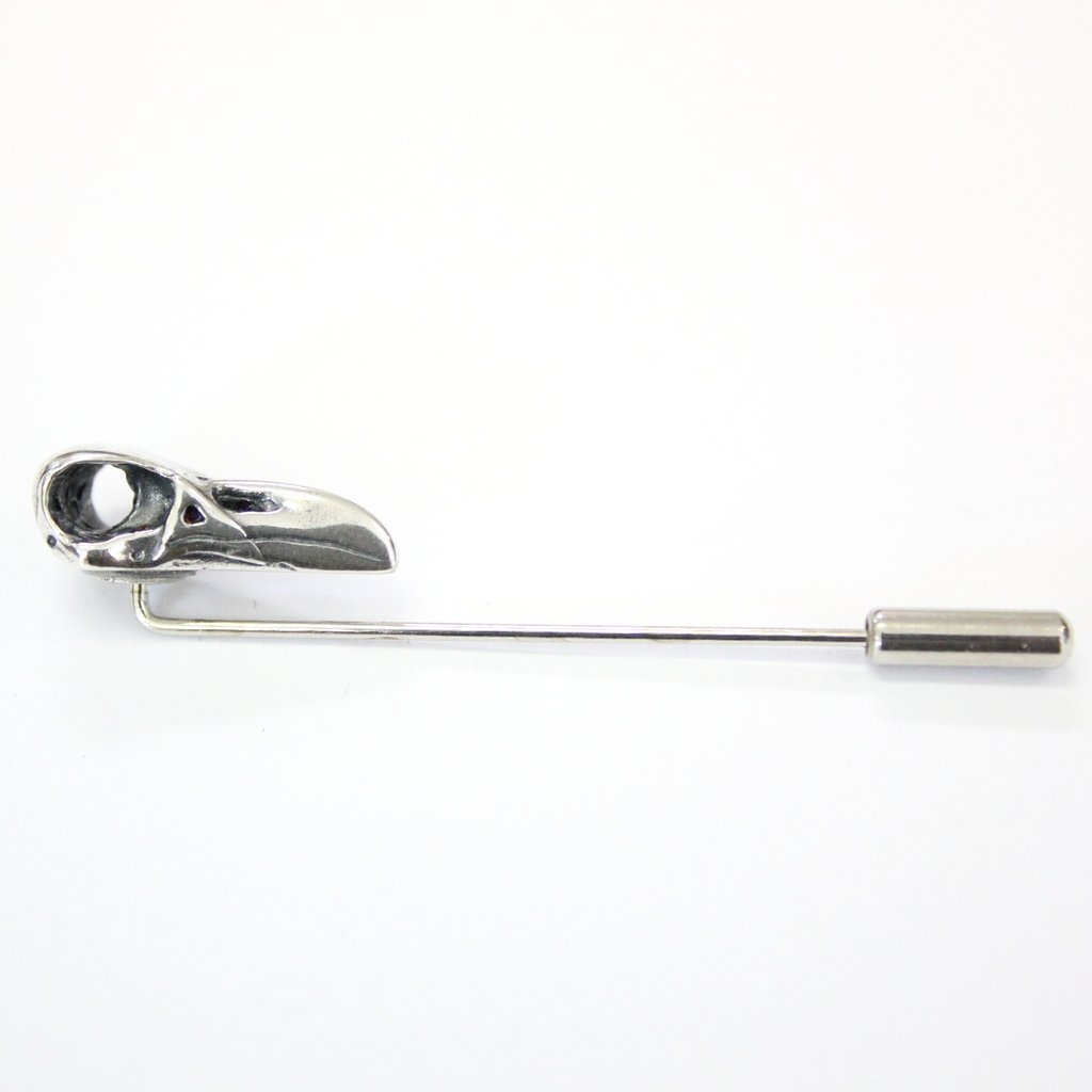 Sterling Silver Raven Skull Ascot Pin Crow Skull Stickpin Bird Skull Stick Pin Woodland Raven Skull Lapel Pin