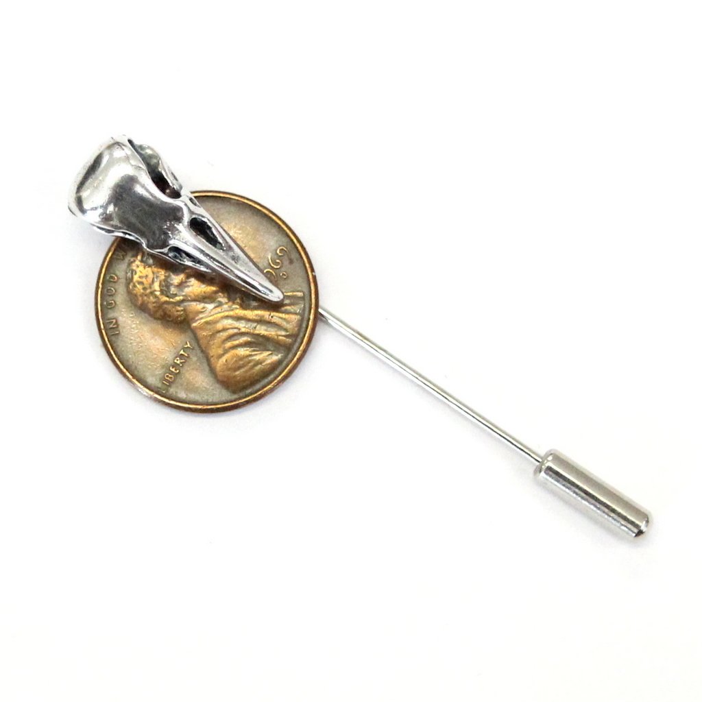 Sterling Silver Raven Skull Ascot Pin Crow Skull Stickpin Bird Skull Stick Pin Woodland Raven Skull Lapel Pin