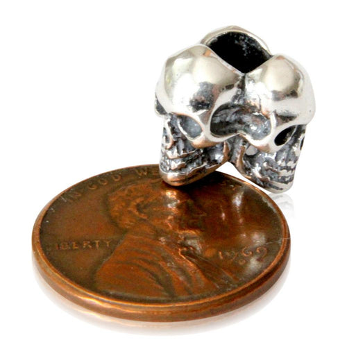 Triple Skull Charm - 925 Sterling Silver European Style Bracelet Bead - Fits: Pandora, Chamilia & Compatible Brands