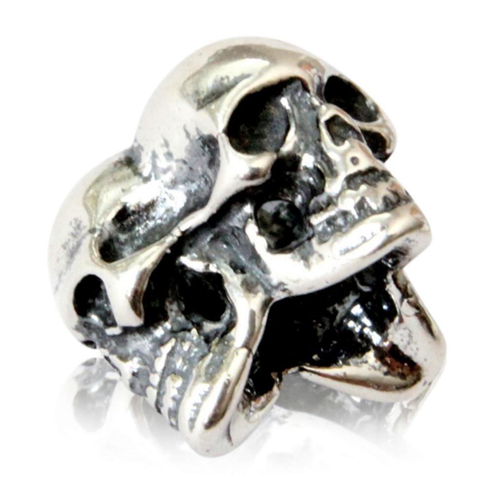 Triple Skull Charm - 925 Sterling Silver European Style Bracelet Bead - Fits: Pandora, Chamilia & Compatible Brands