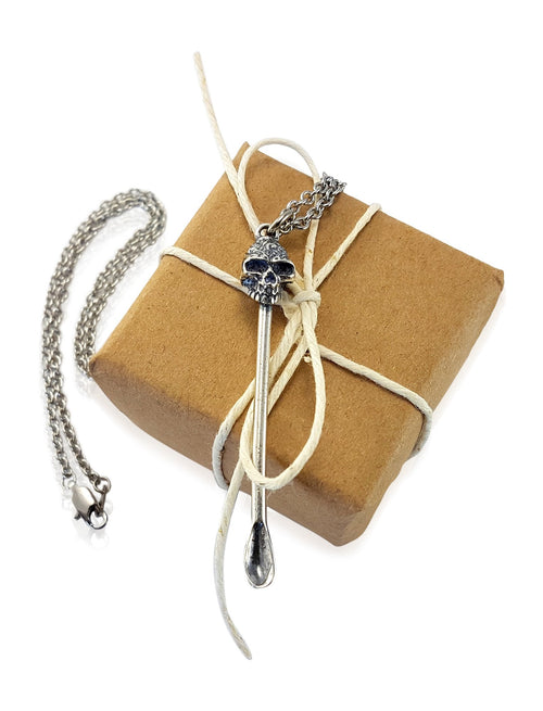 Sugar Skull Spoon Snuff Necklace Solid .925 Sterling Silver