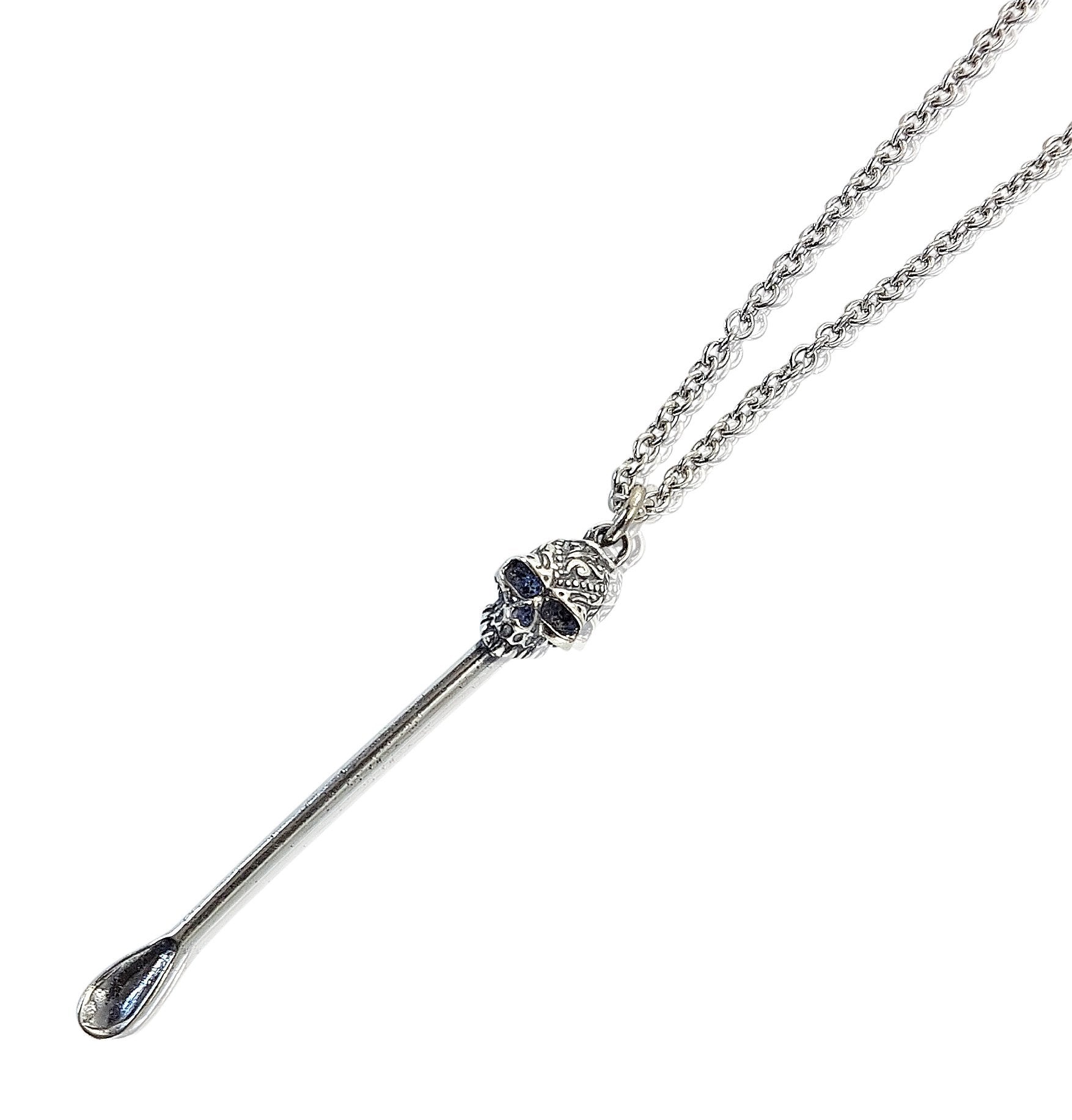 Sugar Skull Spoon Snuff Necklace Solid .925 Sterling Silver