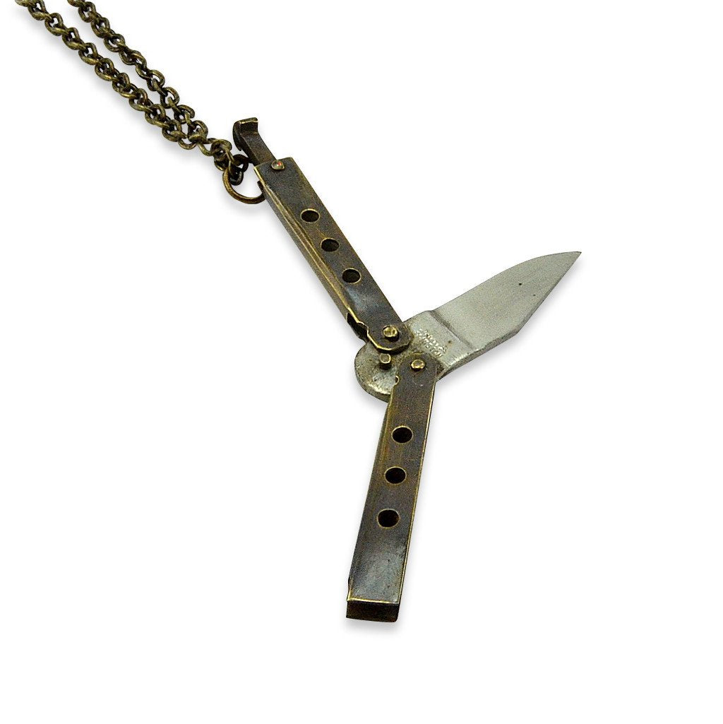 Vintage Street Fighters Brass Baby Butterfly  Knife Necklace