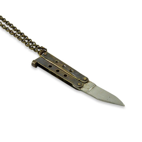 Vintage Street Fighters Brass Baby Butterfly  Knife Necklace