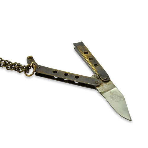Vintage Street Fighters Brass Baby Butterfly  Knife Necklace