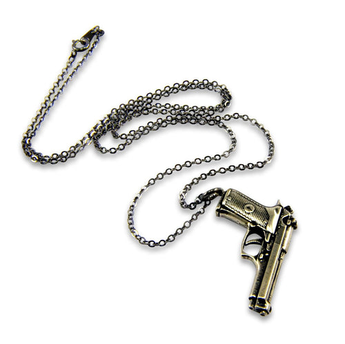 Gun Necklace - Beretta Automatic Pistol Hand Gun Pendant