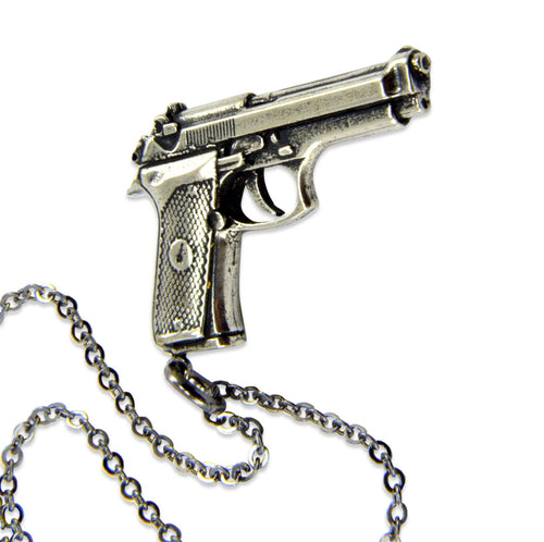 Gun Necklace - Beretta Automatic Pistol Hand Gun Pendant