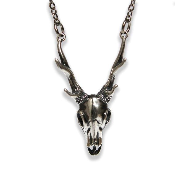 Sterling Deer Skull Pendant Necklace