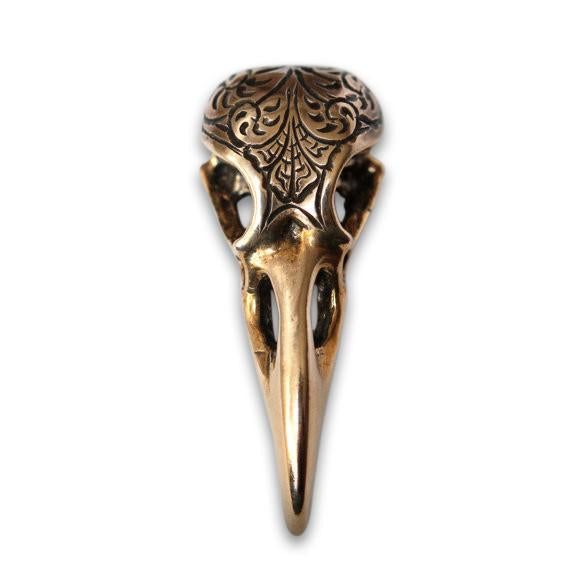 Engraved Raven Skull Pendant