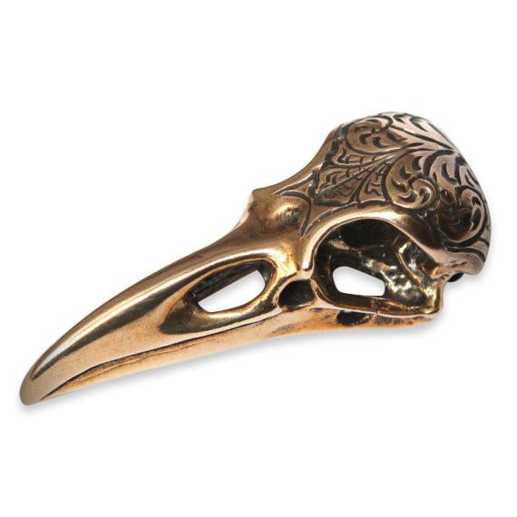 Engraved Raven Skull Pendant