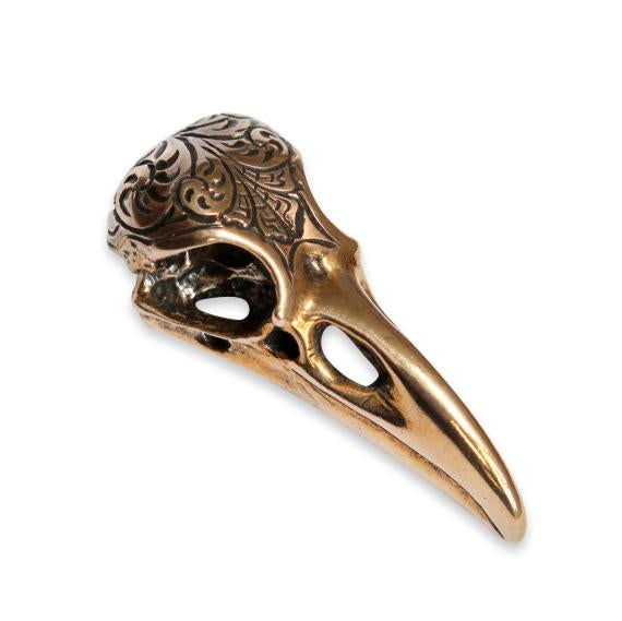 Engraved Raven Skull Pendant