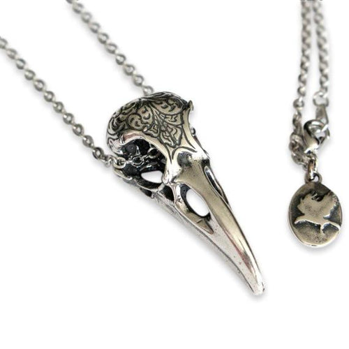 Engraved Raven Skull Pendant