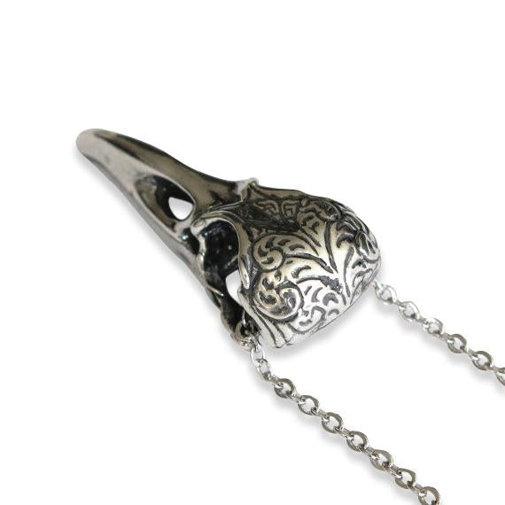 Engraved Raven Skull Pendant