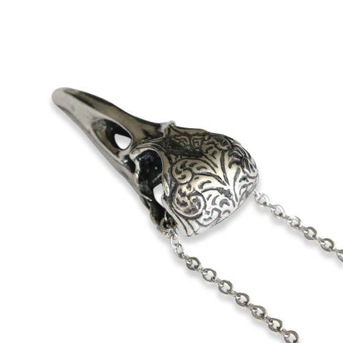 Engraved Raven Skull Pendant