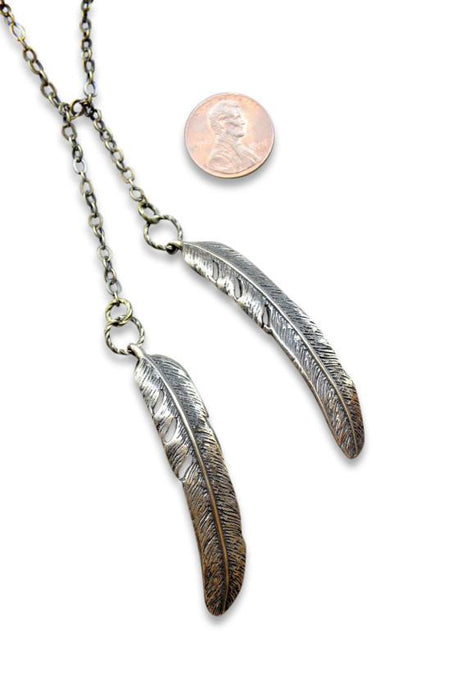 Raven Feather Lariat Necklace