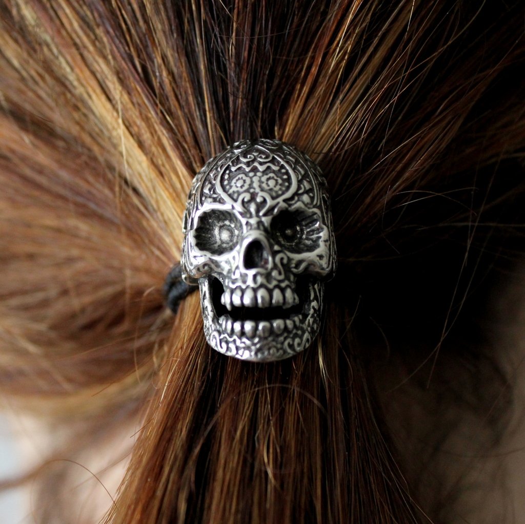 Sugar Skull Ponytail holder Silver Sugar Skull Hair Tie